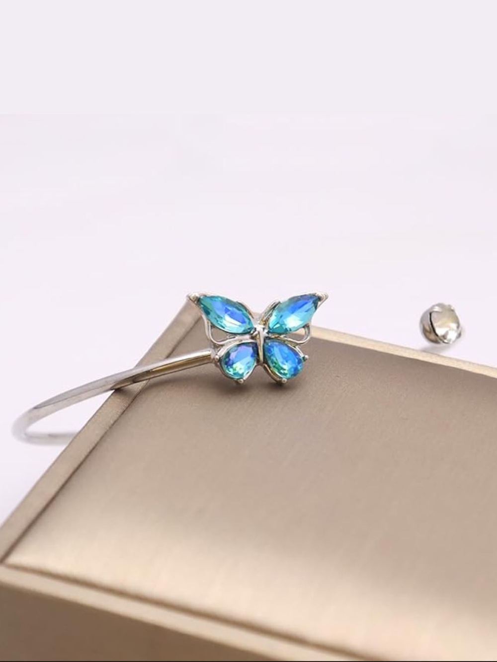 🆕New Blue Butterfly Cuff Bracelet Adjustable Open Bangle